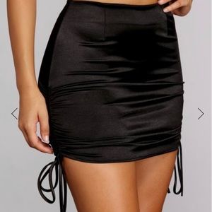 Red satin drawstring skirt